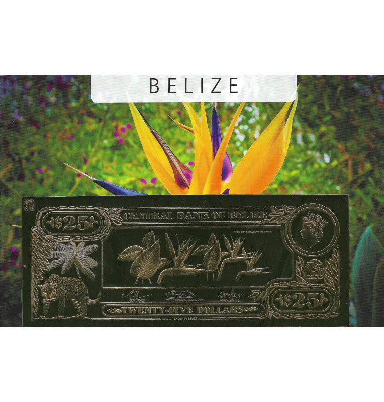 Belice 25 Dólares 1984 (Laminados en oro) Serial 4 dígitos